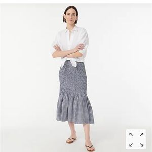JCrew Smocked MIDI Skirt Blue Gingham XS